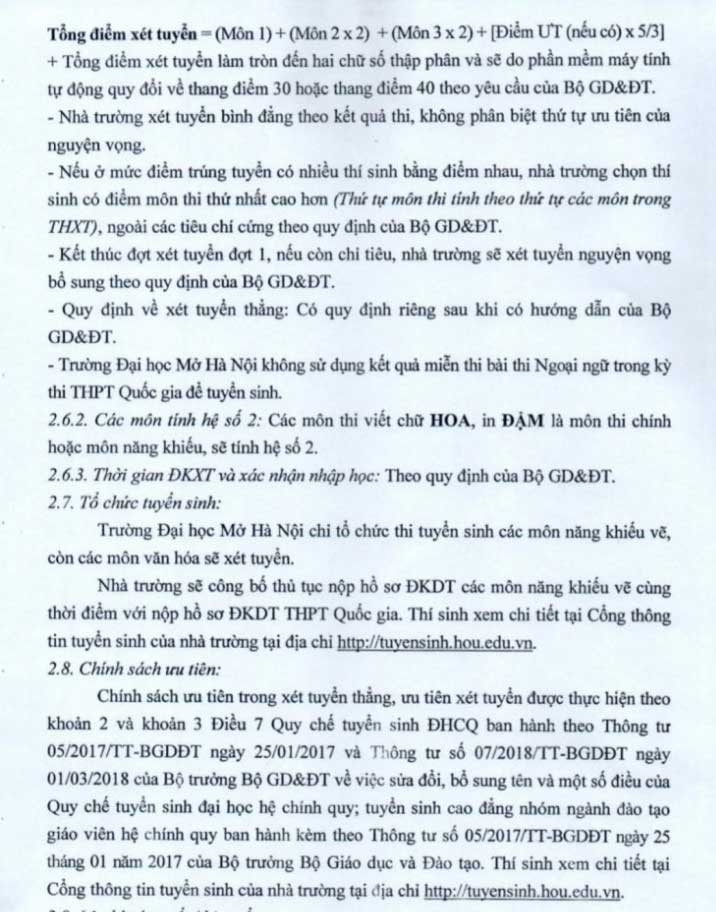 Phương án tuyển sinh của trường Viện Đại học Mở Hà Nội