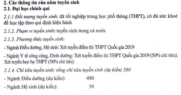 Phương án tuyển sinh của trường Đại học Điều dưỡng Nam Định