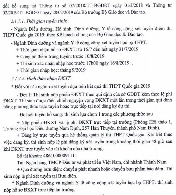 Phương án tuyển sinh của trường Đại học Điều dưỡng Nam Định