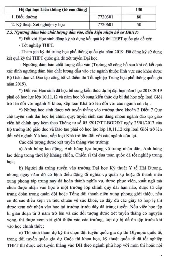 Phương án tuyển sinh của trường Đại học Kỹ thuật Y tế Hải Dương
