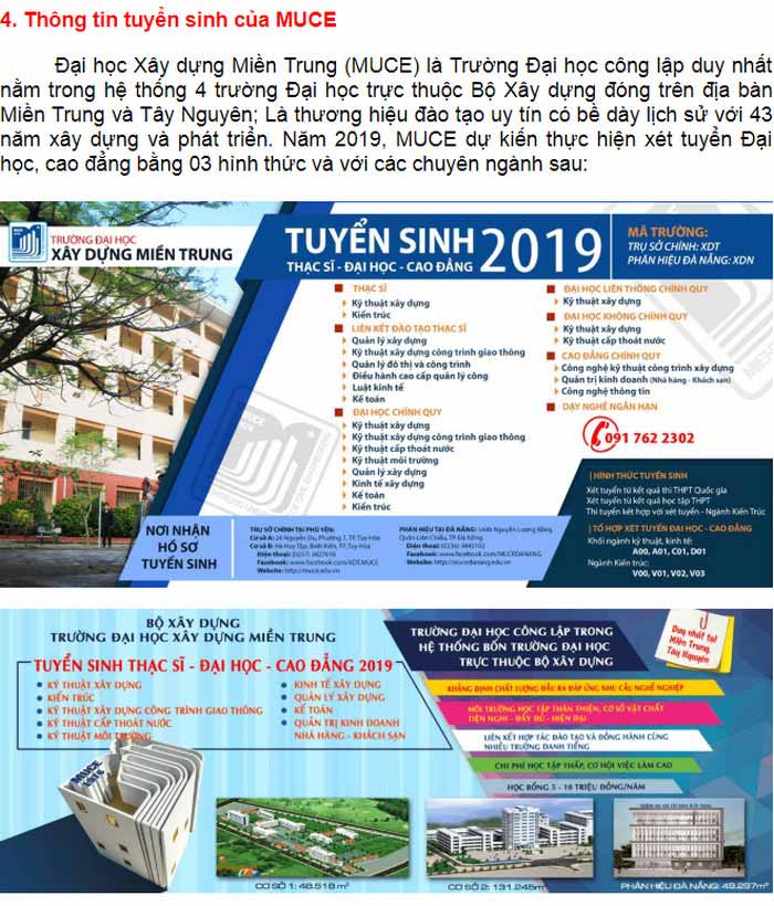 Phương án tuyển sinh của trường Đại học Xây dựng miền Trung