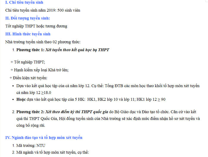 Phương án tuyển sinh của trường Đại học Nguyễn Trãi