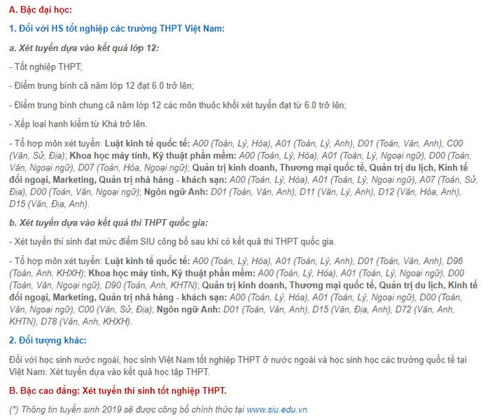 Phương án tuyển sinh của trường Đại học Quốc tế Sài Gòn