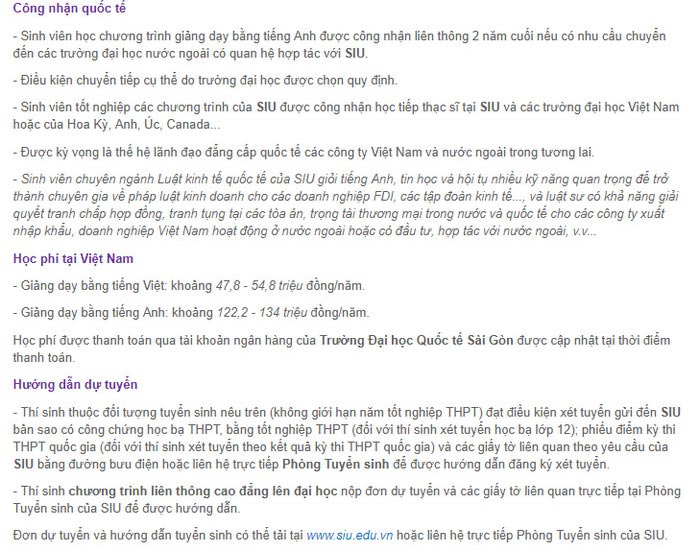 Phương án tuyển sinh của trường Đại học Quốc tế Sài Gòn