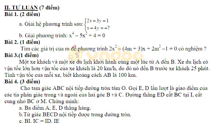 Đề thi giữa học kì 2 lớp 9 môn Toán trường THCS Giao Tân, Giao Thủy năm học 2018 - 2019