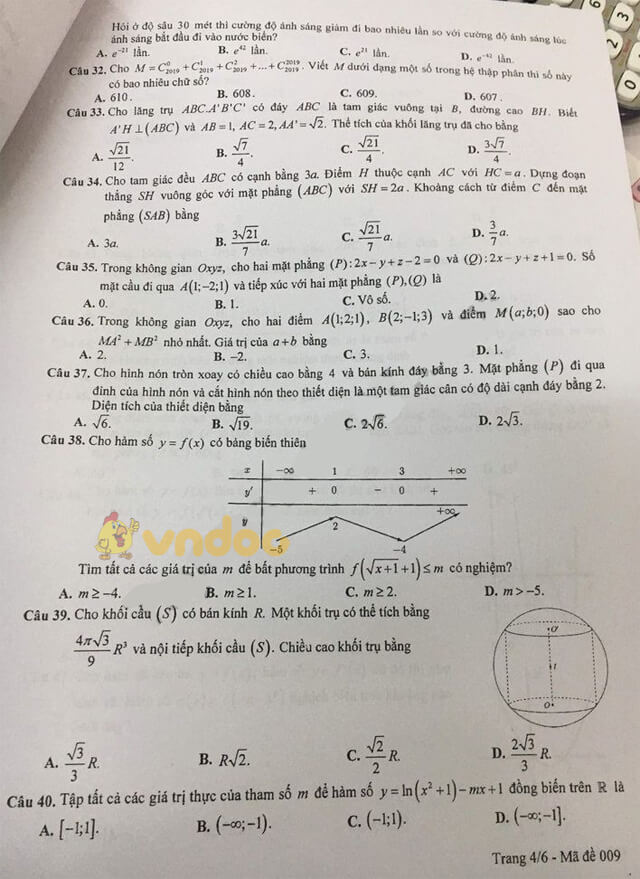 Đề thi thử THPT Quốc gia môn Toán năm 2019 Sở GD&ĐT Hà Nội