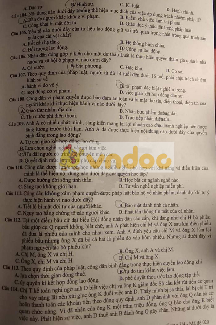 Đề thi thử THPT Quốc gia môn GDCD năm 2019 Sở GD&ĐT Hà Nội