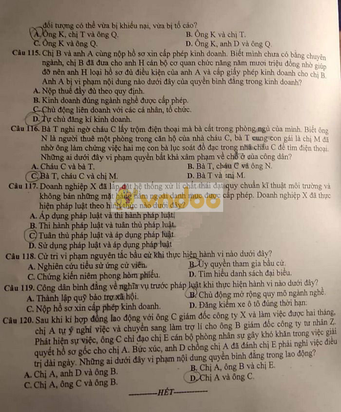 Đề thi thử THPT Quốc gia môn GDCD năm 2019 Sở GD&ĐT Hà Nội