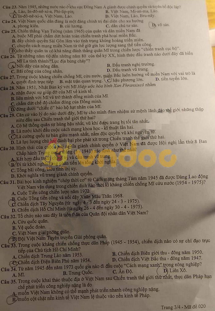 Đề thi thử THPT Quốc gia môn Lịch sử năm 2019 Sở GD&ĐT Hà Nội