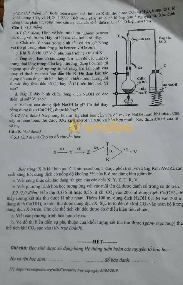 Đề thi chọn học sinh giỏi lớp 9 môn Hóa học Sở GD&ĐT Quảng Ngãi năm học 2018 - 2019