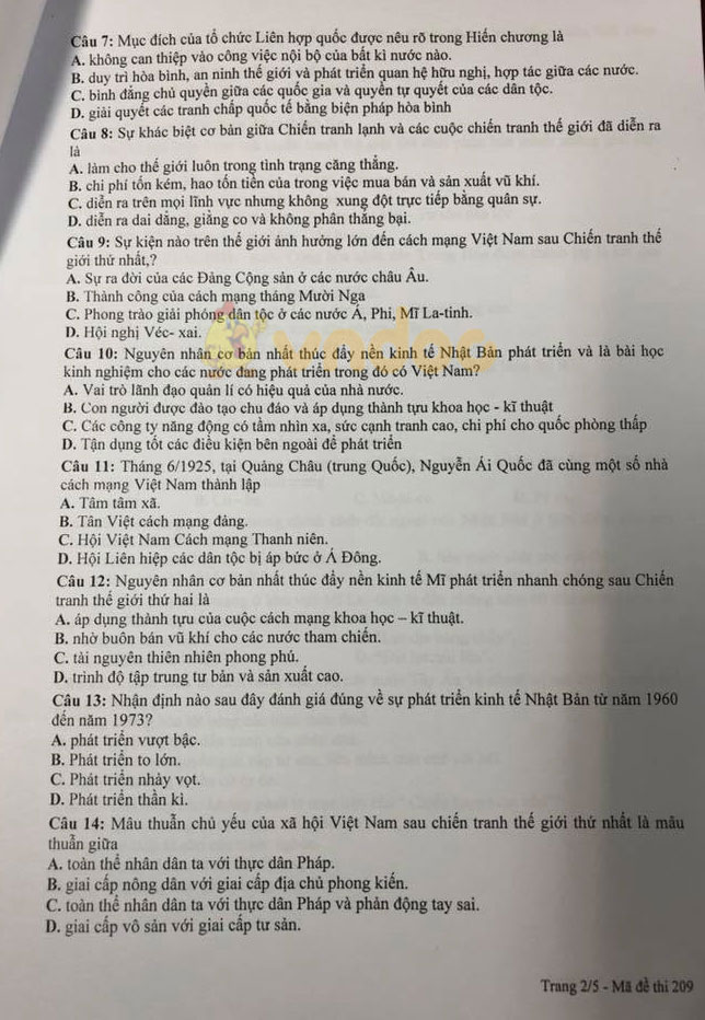 Đề thi KSCL lớp 9 môn Lịch Sử năm học 2018 - 2019
