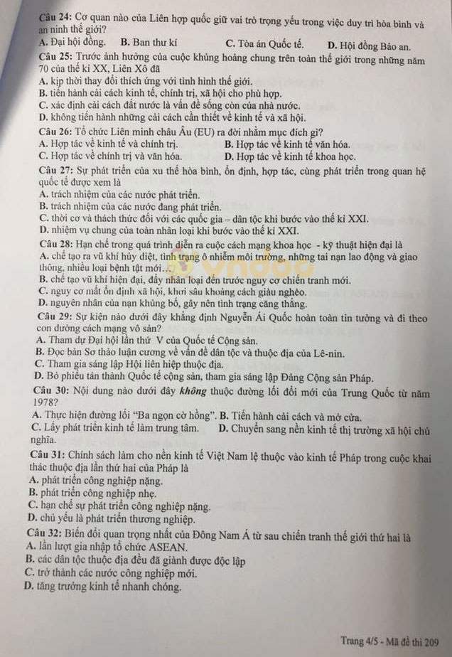 Đề thi KSCL lớp 9 môn Lịch Sử năm học 2018 - 2019