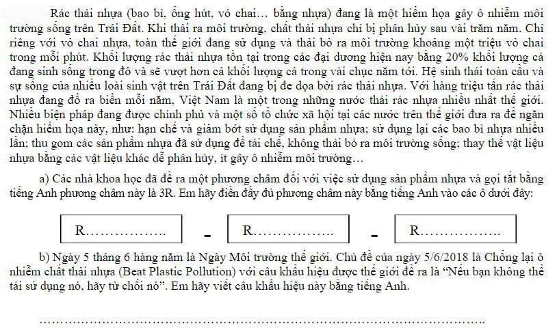 Đề thi vào lớp 6 năm học 2018 - 2019 trường THPT Chuyên Trần Đại Nghĩa