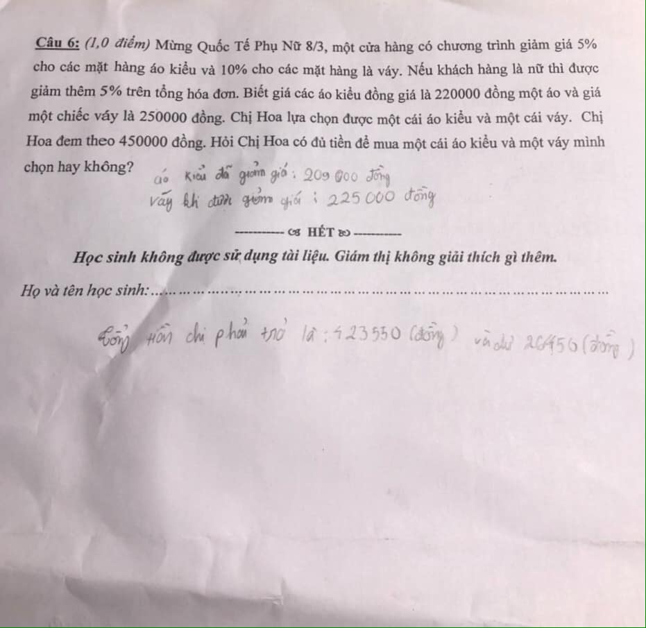 Đề thi học kì 2 môn Toán lớp 6
