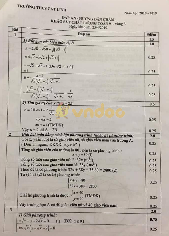 Đề thi KSCL lớp 9 môn Toán trường THCS Cát Linh, Đống Đa năm học 2018 - 2019 (vòng 3)