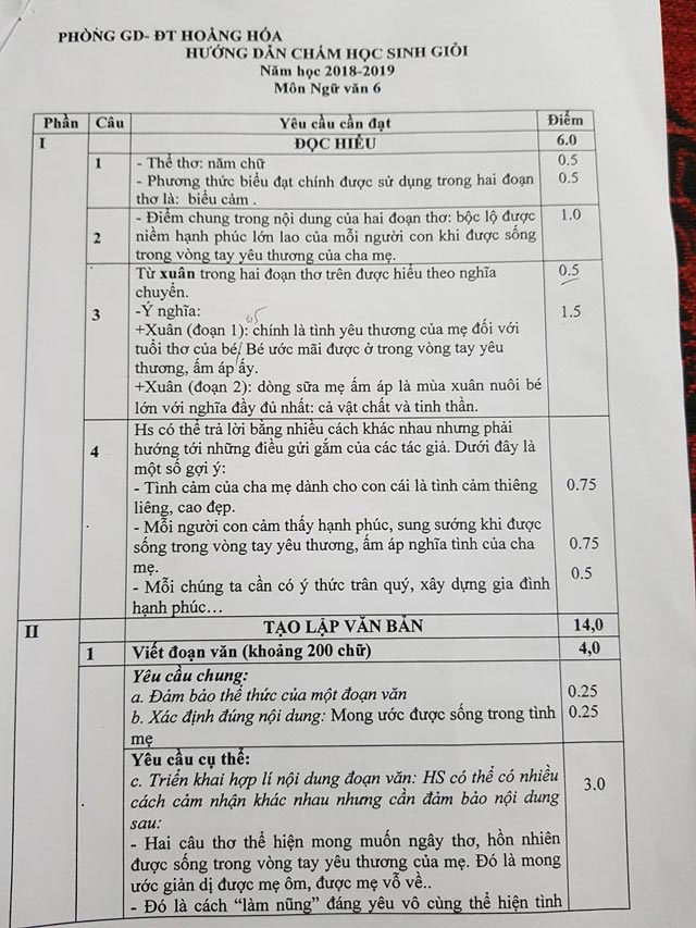 Đề thi HSG môn Ngữ Văn lớp 6
