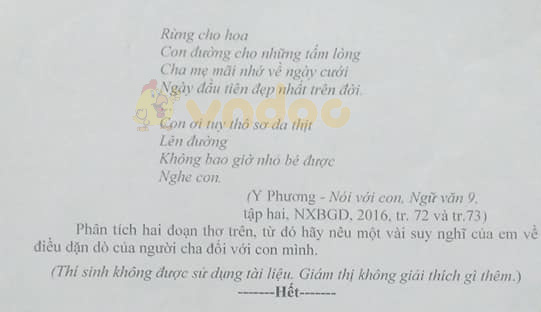 Đề thi học kì 2 lớp 9 môn Ngữ văn Sở GD&ĐT Hà Nam năm học 2018 - 2019