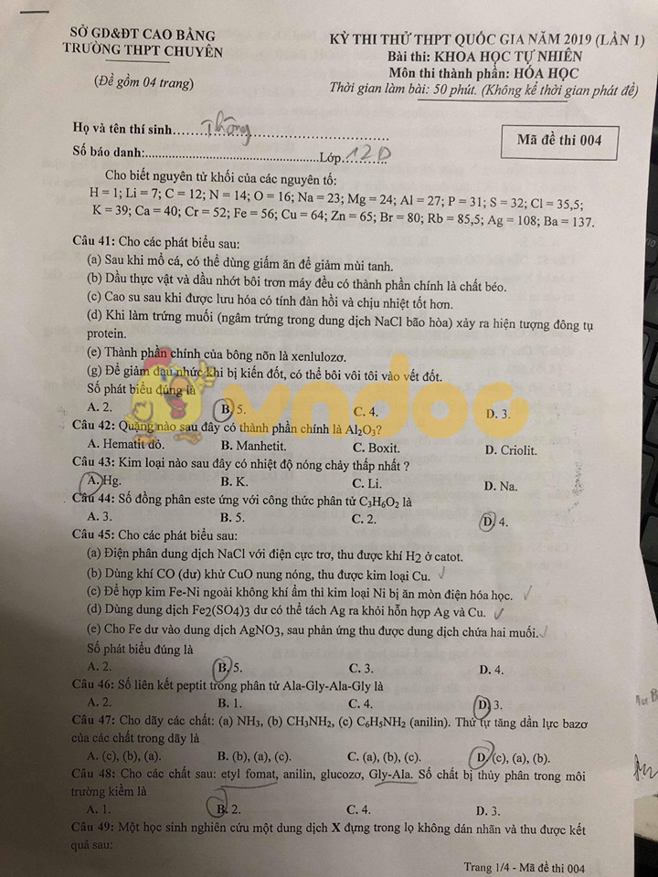Đề thi thử THPT Quốc gia môn Hóa học năm 2019 