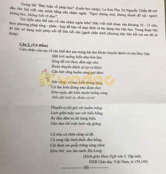 Đề thi thử vào lớp 10 môn Ngữ văn Trường THPT chuyên KHTN năm học 2018 - 2019 (lần 4)
