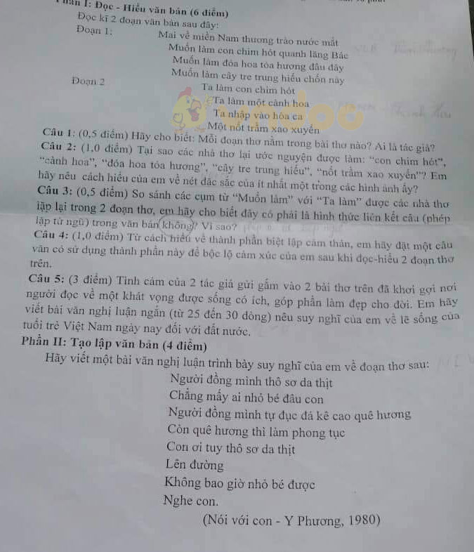 Đề thi thử vào lớp 10 môn Ngữ văn Phòng GD&ĐT huyện Thường Tín năm học 2019 - 2020