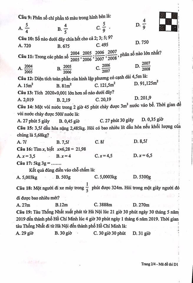 Đề thi vào lớp 6 môn Toán