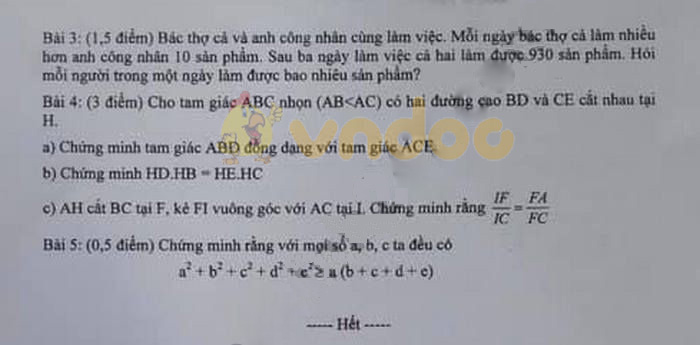 Đề thi học kì 2 lớp 8 môn Toán Phòng GD&ĐT TP Đồng Xoài năm học 2018 - 2019