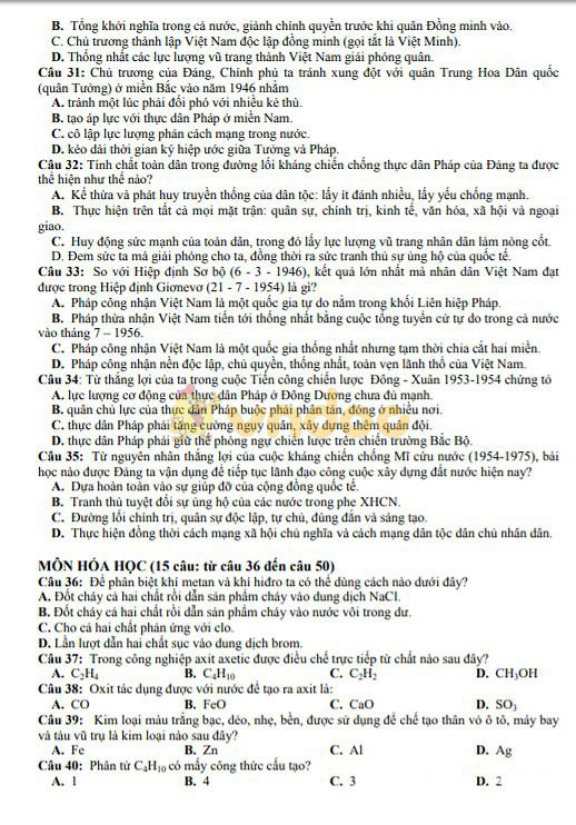 Đề thi minh họa vào lớp 10 môn thi Tổ hợp Sở GD&ĐT Nghệ an năm học 2019 - 2020