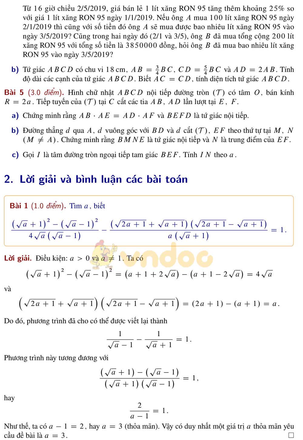 Đề thi tuyển sinh vào lớp 10 môn Toán trường Phổ Thông Năng Khiếu, Thành Phố Hồ Chí Minh năm học 2019 - 2020 (không chuyên)