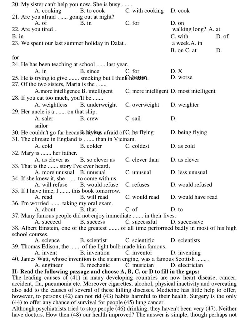 Đề thi vào lớp 10 môn Tiếng Anh