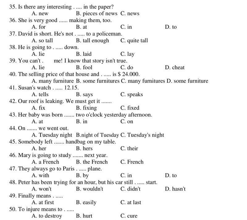 Đề thi vào lớp 10 môn Tiếng Anh