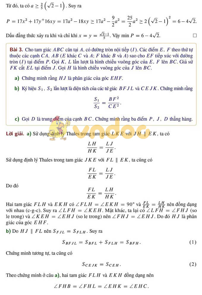 Đáp án đề thi tuyển sinh vào lớp 10 môn Toán Trường THPT Chuyên KHTN, Hà Nội năm học 2019 - 2020 (vòng 2)