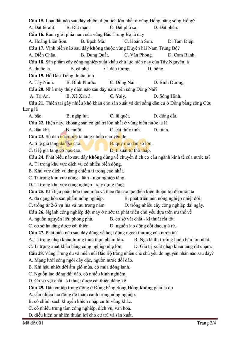 Đề thi tham khảo vào lớp 10 môn Địa lý Sở GD&ĐT Bắc Giang năm học 2019 - 2020