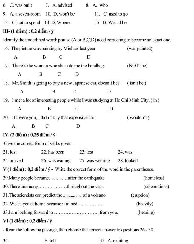 Đề thi vào lớp 10 môn Tiếng Anh