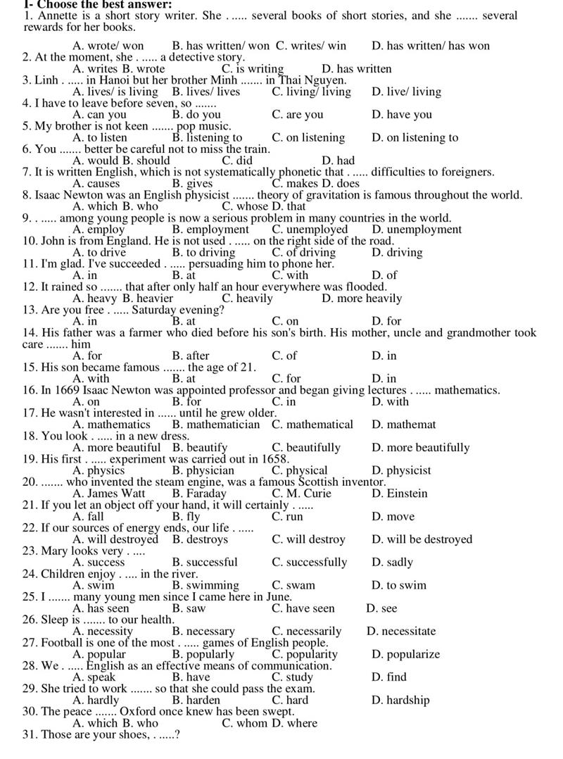 Đề thi vào lớp 10 môn Tiếng Anh