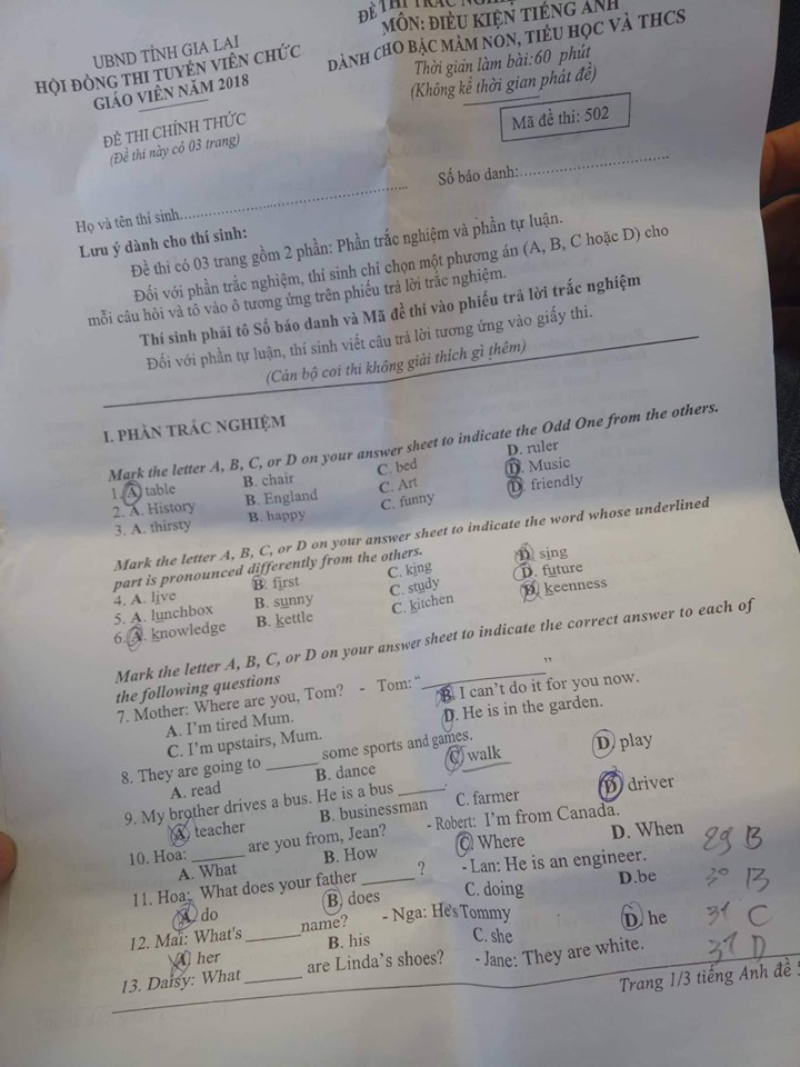 Đề thi viên chức 2019 môn tiếng anh