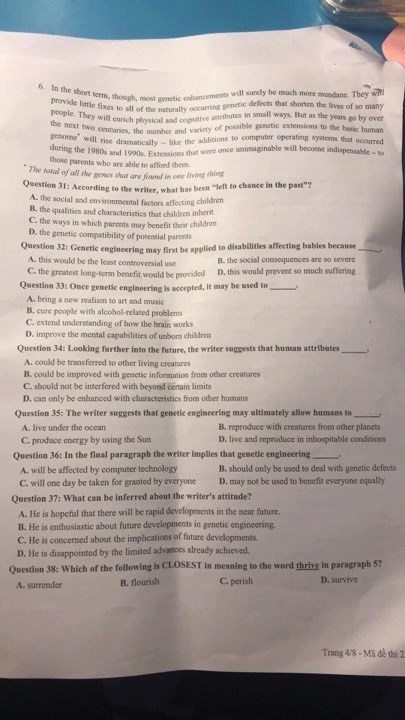 Đề thi vào lớp 10 chuyên Tiếng Anh