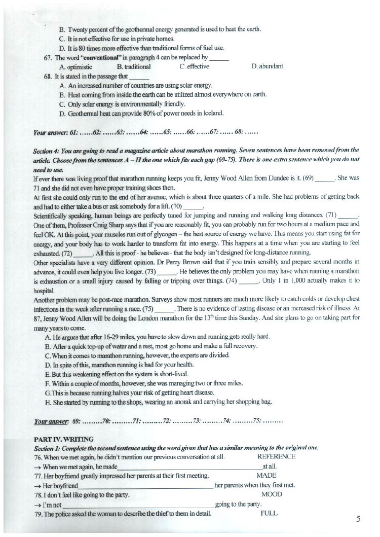 Đề thi vào lớp 10 chuyên Tiếng Anh