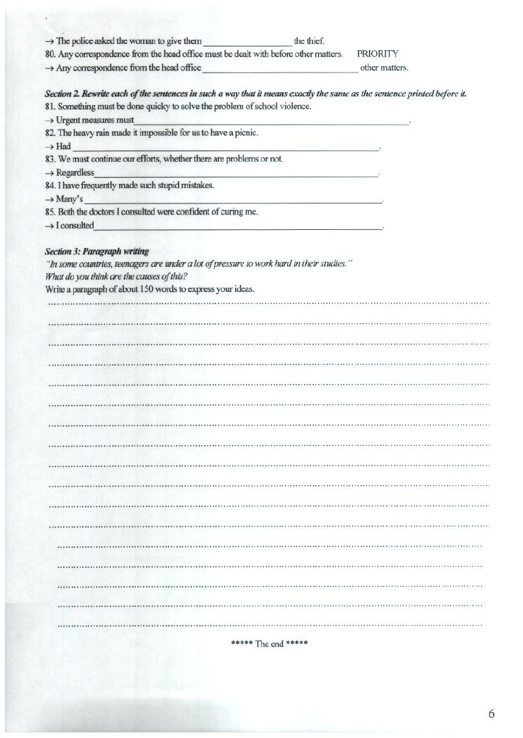 Đề thi vào lớp 10 chuyên Tiếng Anh