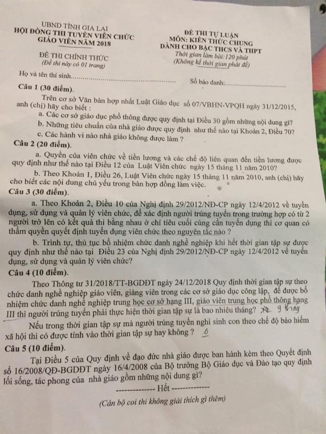 Đề thi môn kiến thức chung 2019