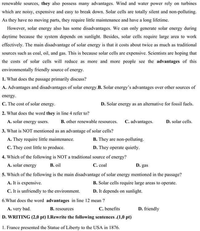 Đề thi vào lớp 10 môn Tiếng Anh
