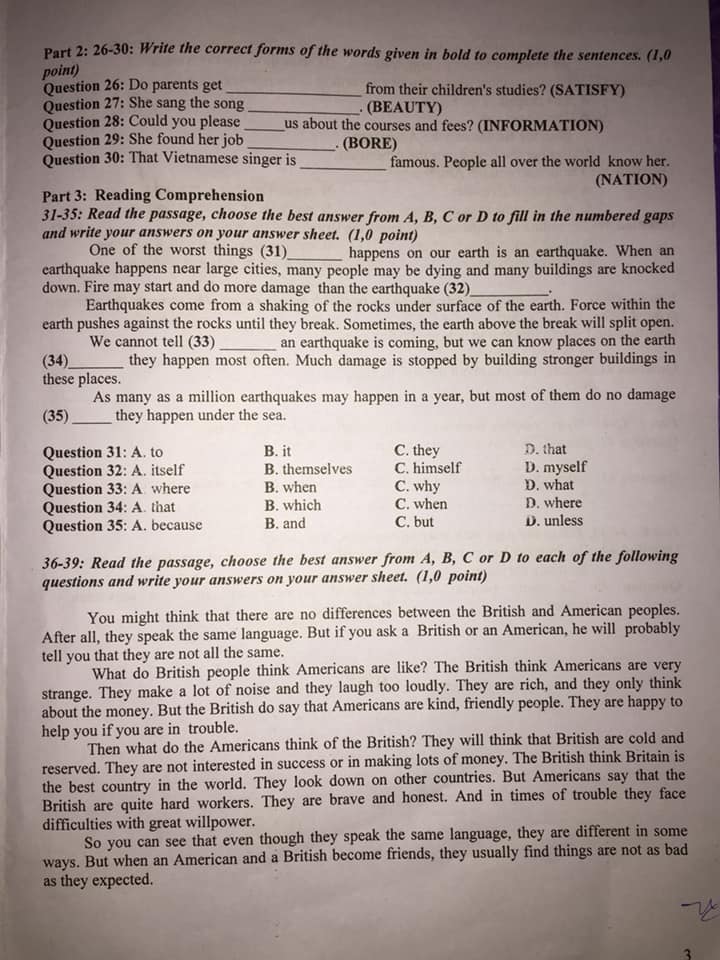 Đề thi vào lớp 10 môn Tiếng Anh