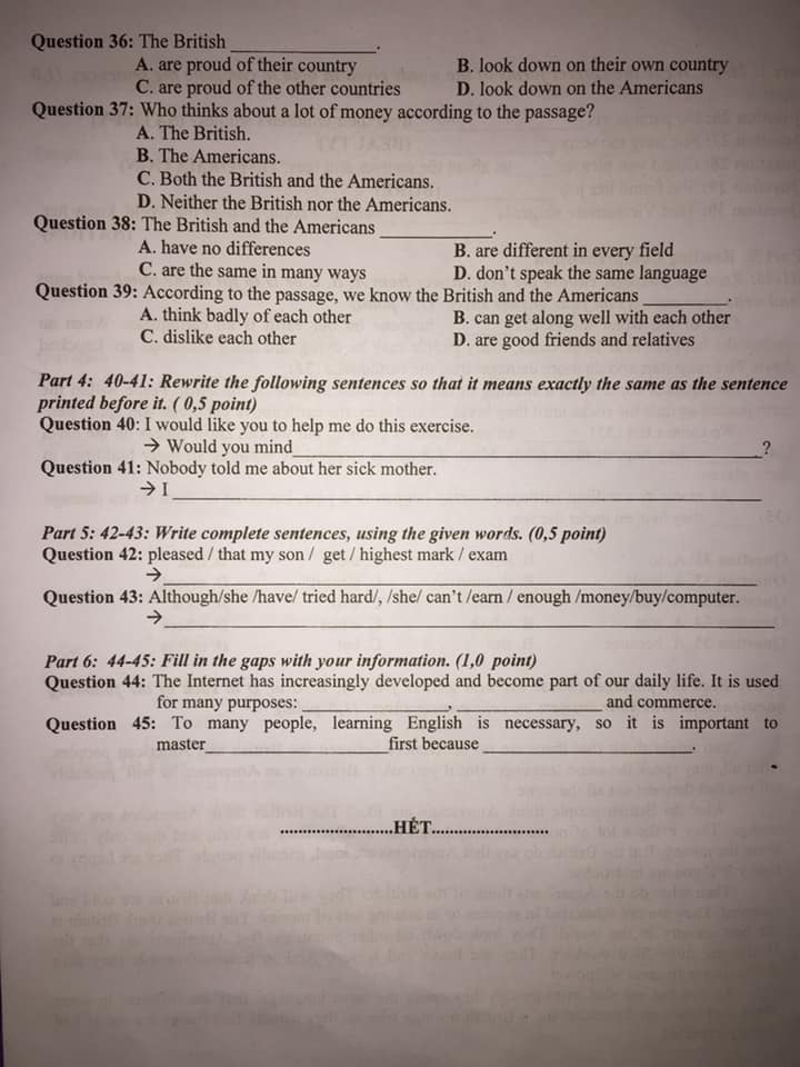 Đề thi vào lớp 10 môn Tiếng Anh