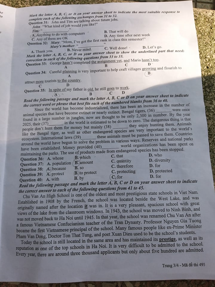 Đề thi vào lớp 10 môn Tiếng Anh