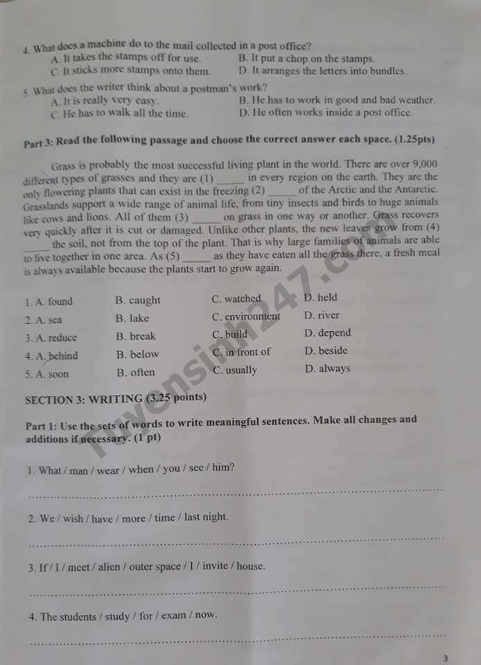 Đề thi vào lớp 10 môn Tiếng Anh