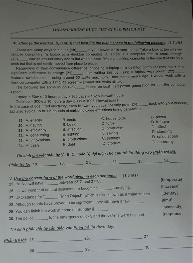 Đề thi vào lớp 10 môn Tiếng Anh
