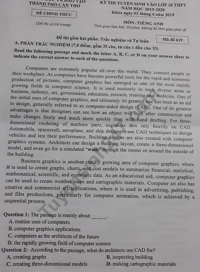 Đề thi vào lớp 10 môn Tiếng Anh