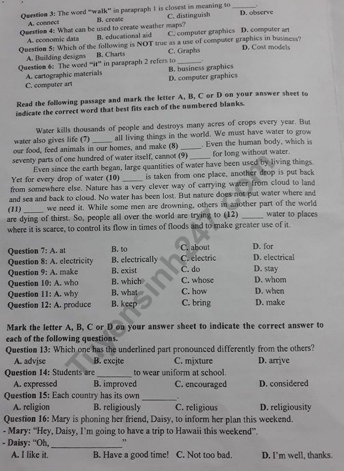 Đề thi vào lớp 10 môn Tiếng Anh