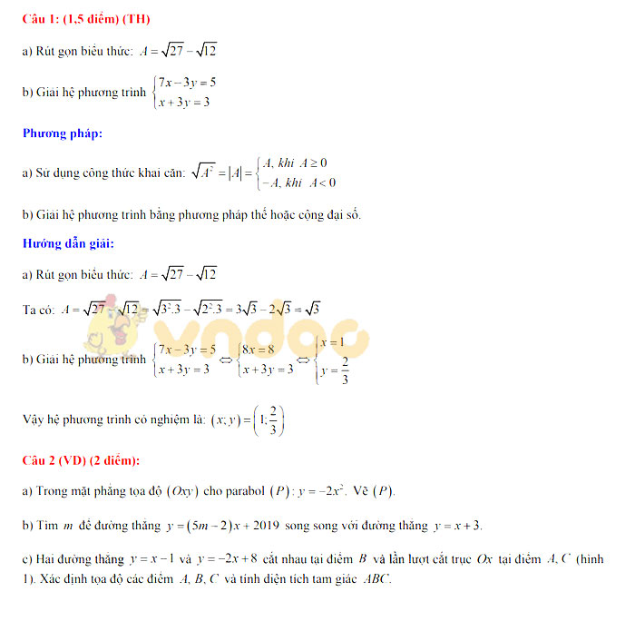 Đáp án đề thi vào lớp 10 môn Toán Tỉnh Bến Tre năm 2019