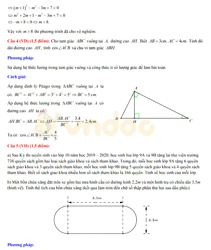 Đáp án đề thi vào lớp 10 môn Toán Tỉnh Bến Tre năm 2019