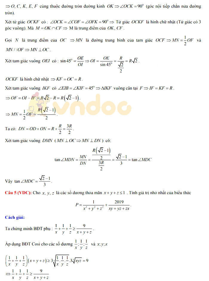 Đáp án đề thi vào lớp 10 môn Toán tỉnh Quảng Ninh năm 2019